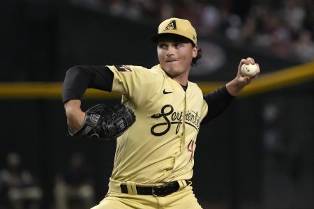 Aug 19, 2022; Phoenix, Arizona, USA; Arizona Diamondbacks starting pitcher Tommy Henry (47) throws against the St. Louis Cardinals in the first inning at Chase Field.