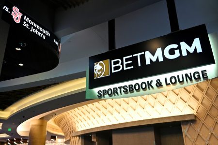 MGM National Harbor, Governor Larry Hogan and Joe Theismann launch sports betting in Maryland with BETMGM at MGM National Harbor on December 09, 2021 in Oxon Hill, Maryland.