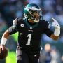 Jalen Hurts #1 of the Philadelphia Eagles in action against the New York Giants during the first half at Lincoln Financial Field on December 26, 2021 in Philadelphia, Pennsylvania.