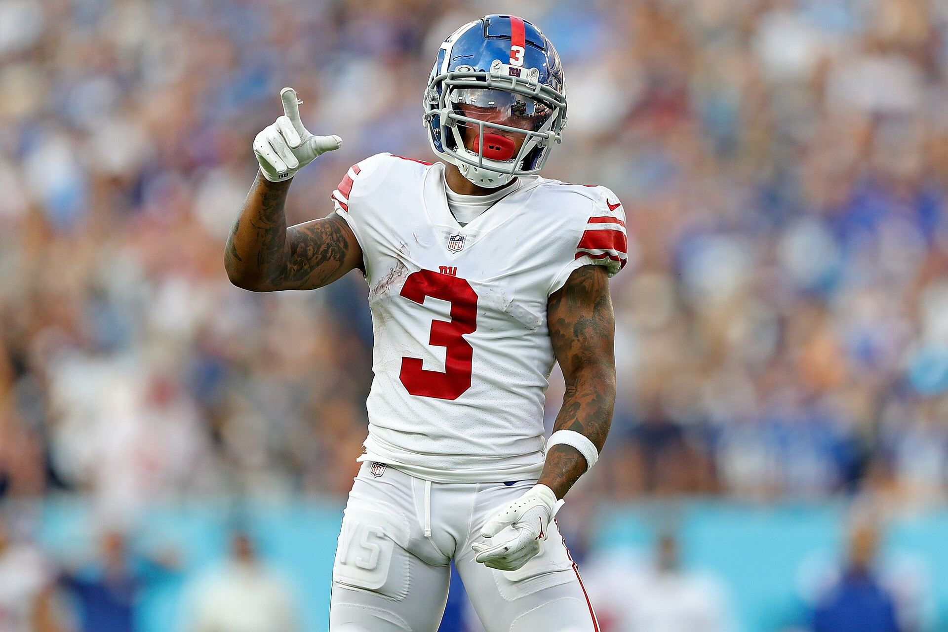 Sterling Shepard #3 of the New York Giants during the game against the Tennessee Titans at Nissan Stadium on September 11, 2022 in Nashville, Tennessee.