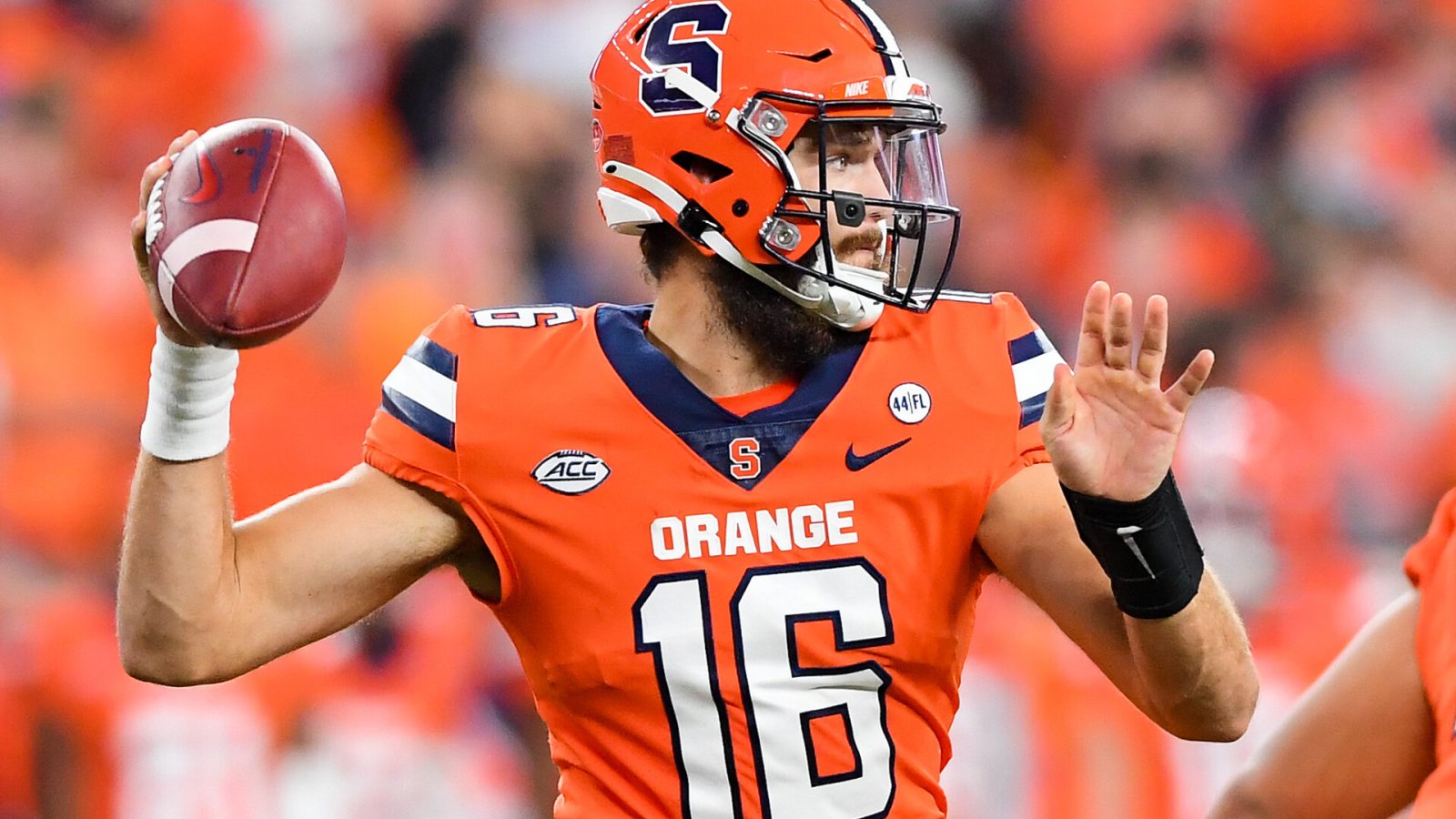 Syracuse Orange quarterback Garrett Shrader (16) passes the ball against the Clemson Tigers during the first half at the Carrier Dome
