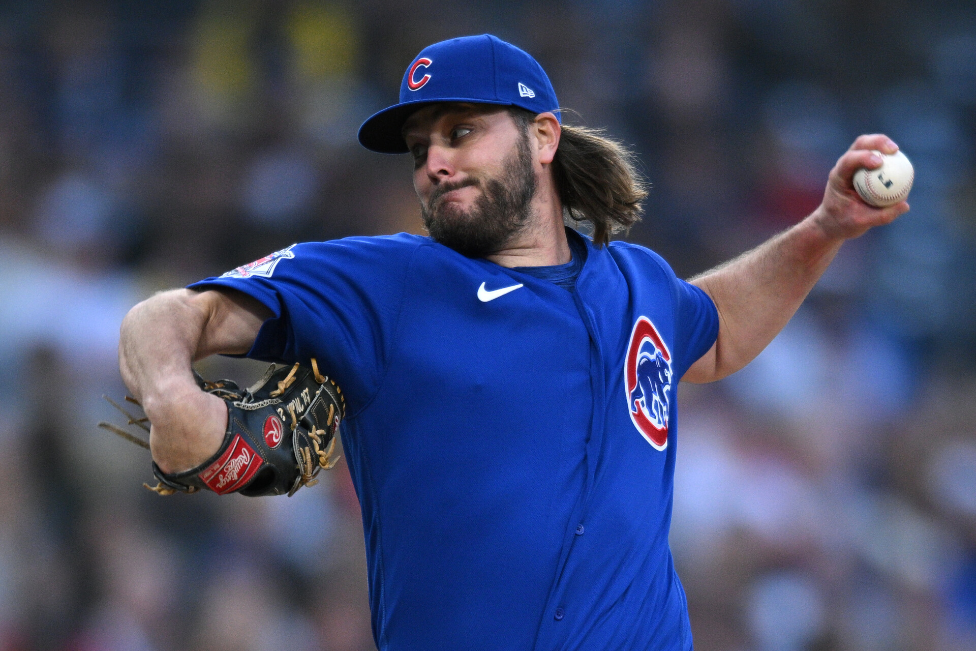 May 10, 2022; San Diego, California, USA; Chicago Cubs starting pitcher Wade Miley (20) throws a pitch against the San Diego Padres during the first inning at Petco Park