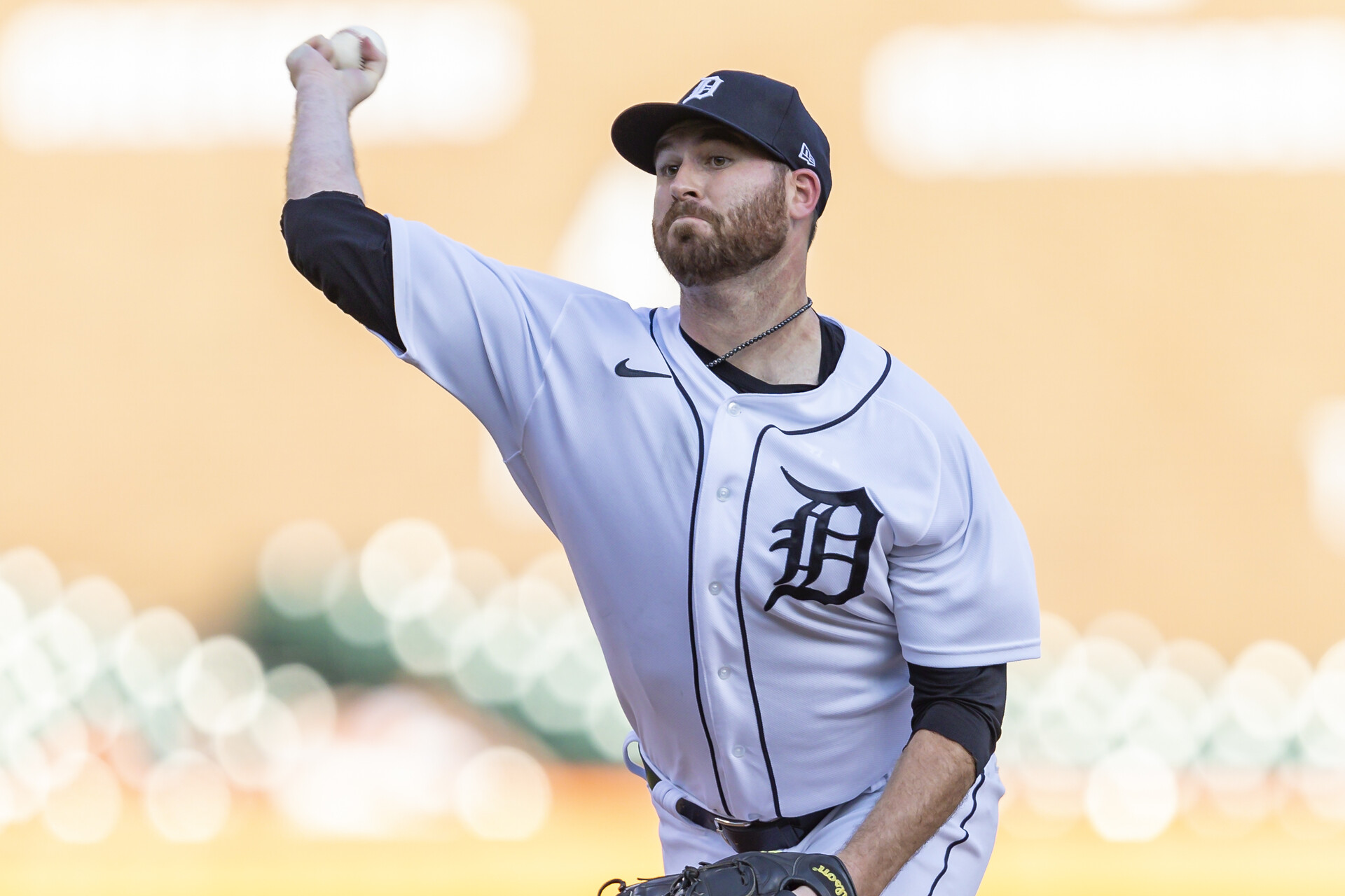 Jun 14, 2022; Detroit, Michigan, USA; Detroit Tigers starting pitcher Drew Hutchinson (50) pitches during the first inning against the Chicago White Sox at Comerica Park.