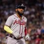 Atlanta Braves designated hitter Marcell Ozuna (20) hits a three run home run against the Boston Red Sox in the fourth inning at Fenway Park.