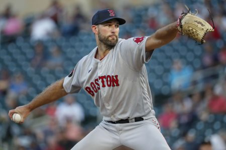 Boston Red Sox starting pitcher Michael Wacha (52) throws a pitch against the Minnesota Twins in the second inning at Target Field.