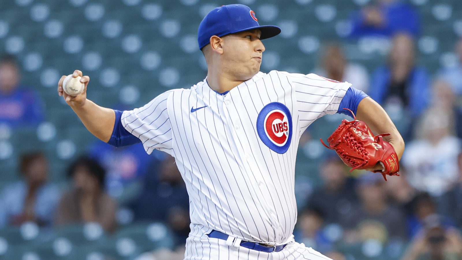 Sep 7, 2022; Chicago, Illinois, USA; Chicago Cubs starting pitcher Javier Assad (72) delivers against the Cincinnati Reds during the first inning at Wrigley Field.
