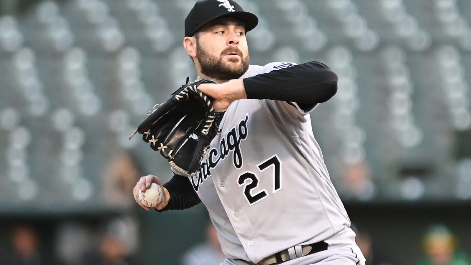 Sep 9, 2022; Oakland, California, USA; Chicago White Sox starting pitcher Lucas Giolito (27) throws a pitch against the Oakland Athletics during the first inning at RingCentral Coliseum.