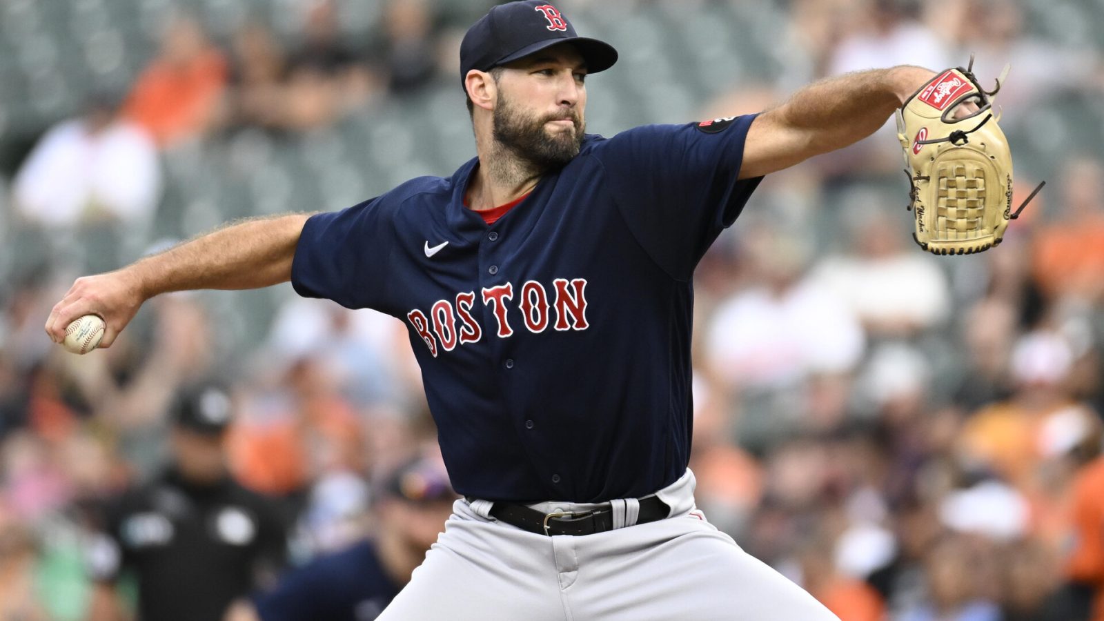 Sep 10, 2022; Baltimore, Maryland, USA; Boston Red Sox starting pitcher Michael Wacha (52) throws during the first inning against the Baltimore Orioles at Oriole Park at Camden Yards.