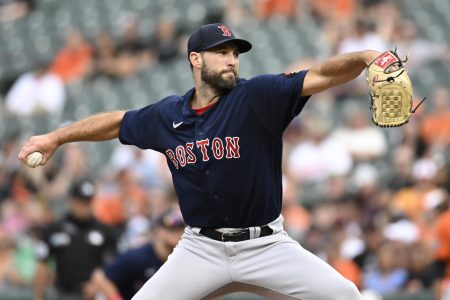 Sep 10, 2022; Baltimore, Maryland, USA; Boston Red Sox starting pitcher Michael Wacha (52) throws during the first inning against the Baltimore Orioles at Oriole Park at Camden Yards.