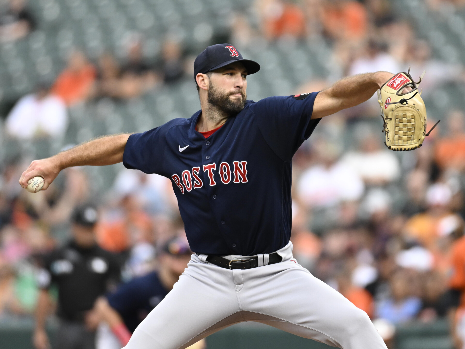 Sep 10, 2022; Baltimore, Maryland, USA; Boston Red Sox starting pitcher Michael Wacha (52) throws during the first inning against the Baltimore Orioles at Oriole Park at Camden Yards.