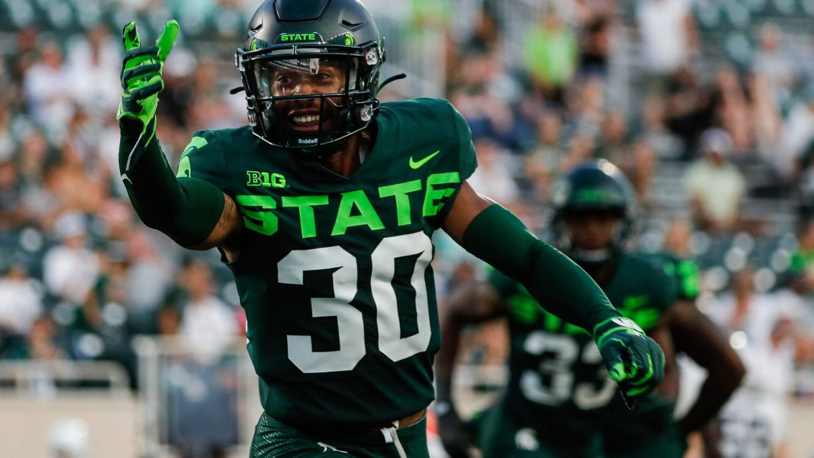 Michigan State cornerback Justin White (30) reacts to a play against Akron during the second half at Spartan Stadium in East Lansing on Saturday, Sept. 10, 2022.