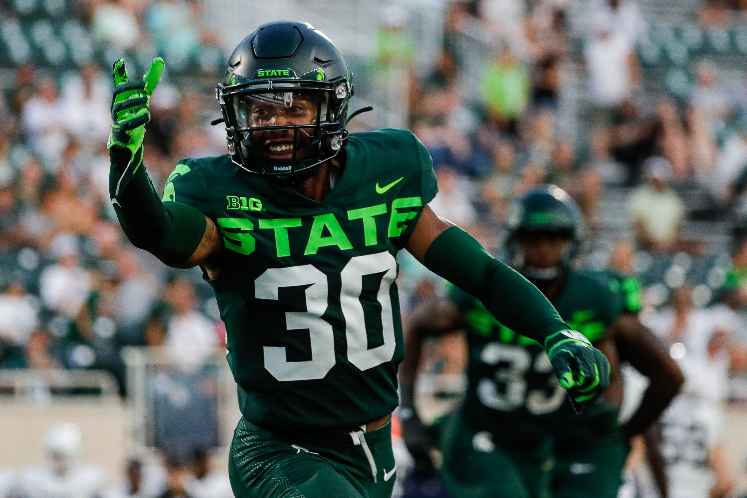 Michigan State cornerback Justin White (30) reacts to a play against Akron during the second half at Spartan Stadium in East Lansing on Saturday, Sept. 10, 2022.