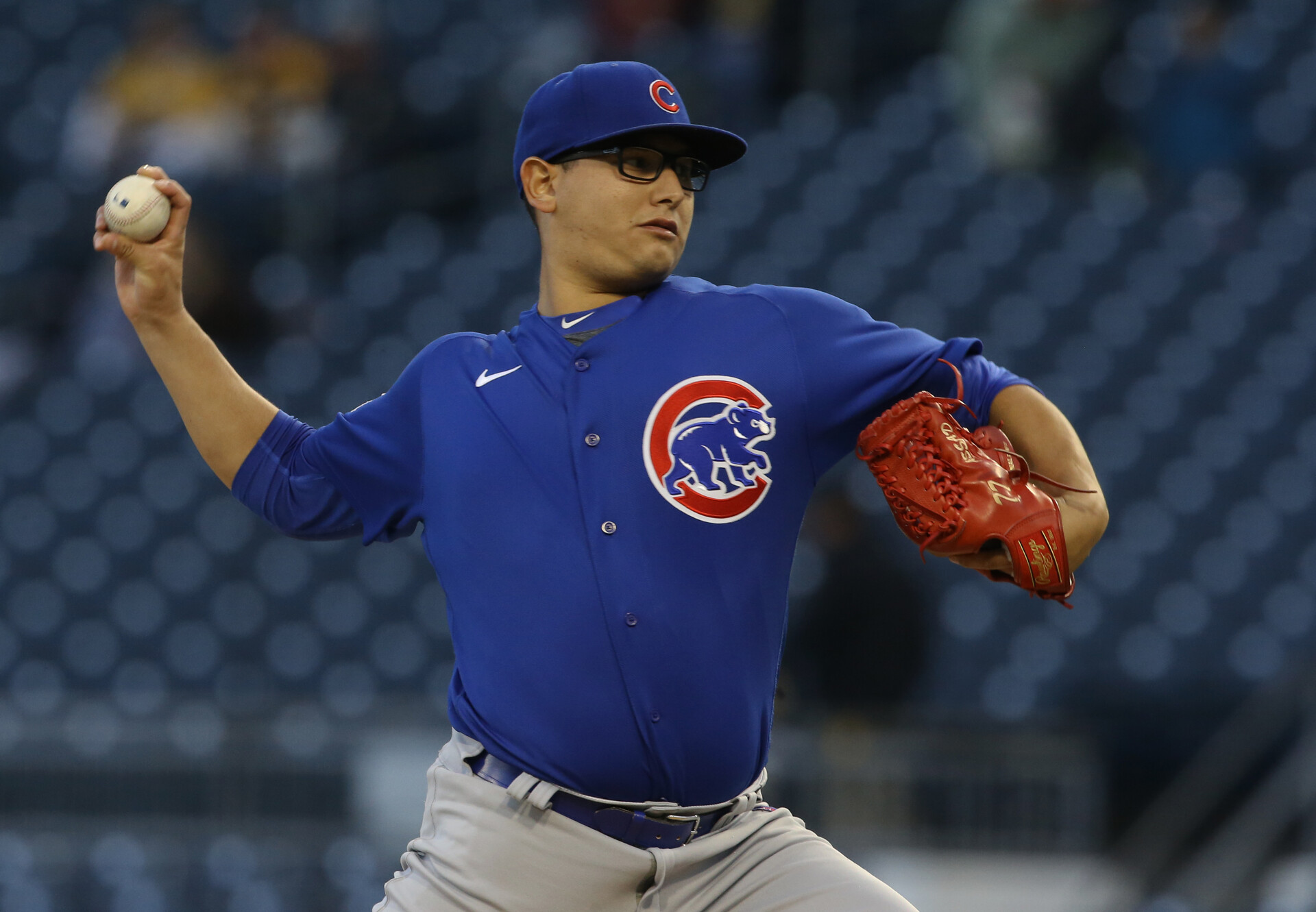 Sep 23, 2022; Pittsburgh, Pennsylvania, USA; Chicago Cubs starting pitcher Javier Assad (72) throws a pitch against the Pittsburgh Pirates during the first inning at PNC Park.