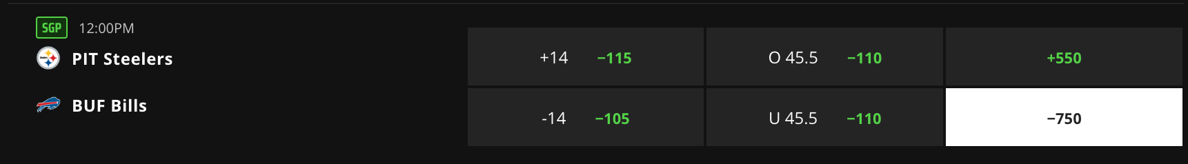buffalo bills draftkings sportsbook screenshot