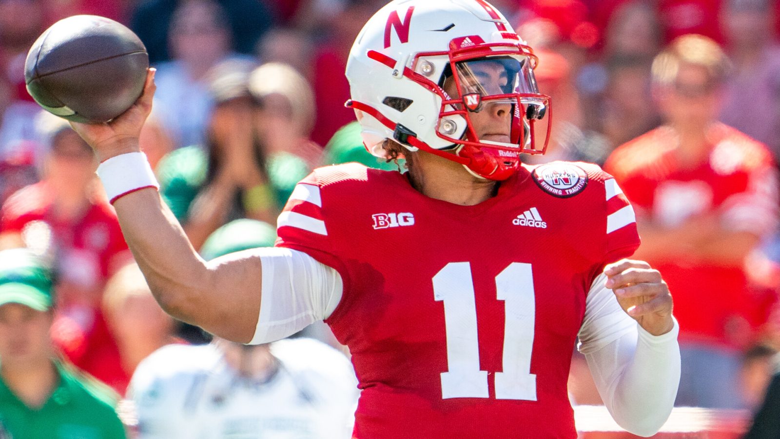 Nebraska Cornhuskers quarterback Casey Thompson (11) passes against the North Dakota Fighting Hawks during the second quarter at Memorial Stadium.