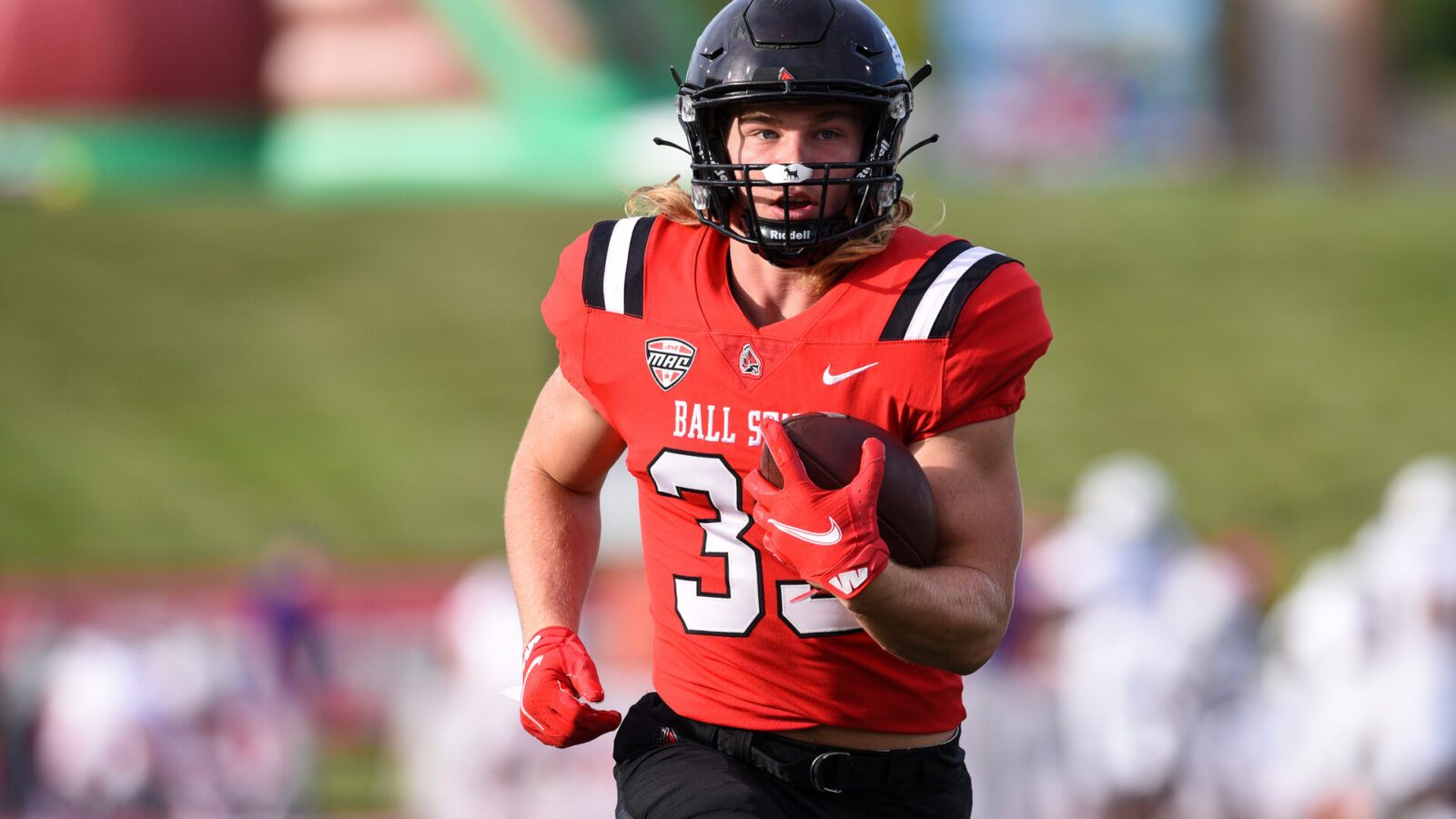 Ball State RB Carson Steele (33) prior to a college football game between the Western Illinois Leathernecks and Ball State Cardinals on September 2, 2021 at Scheumann Stadium in Muncie, IN.