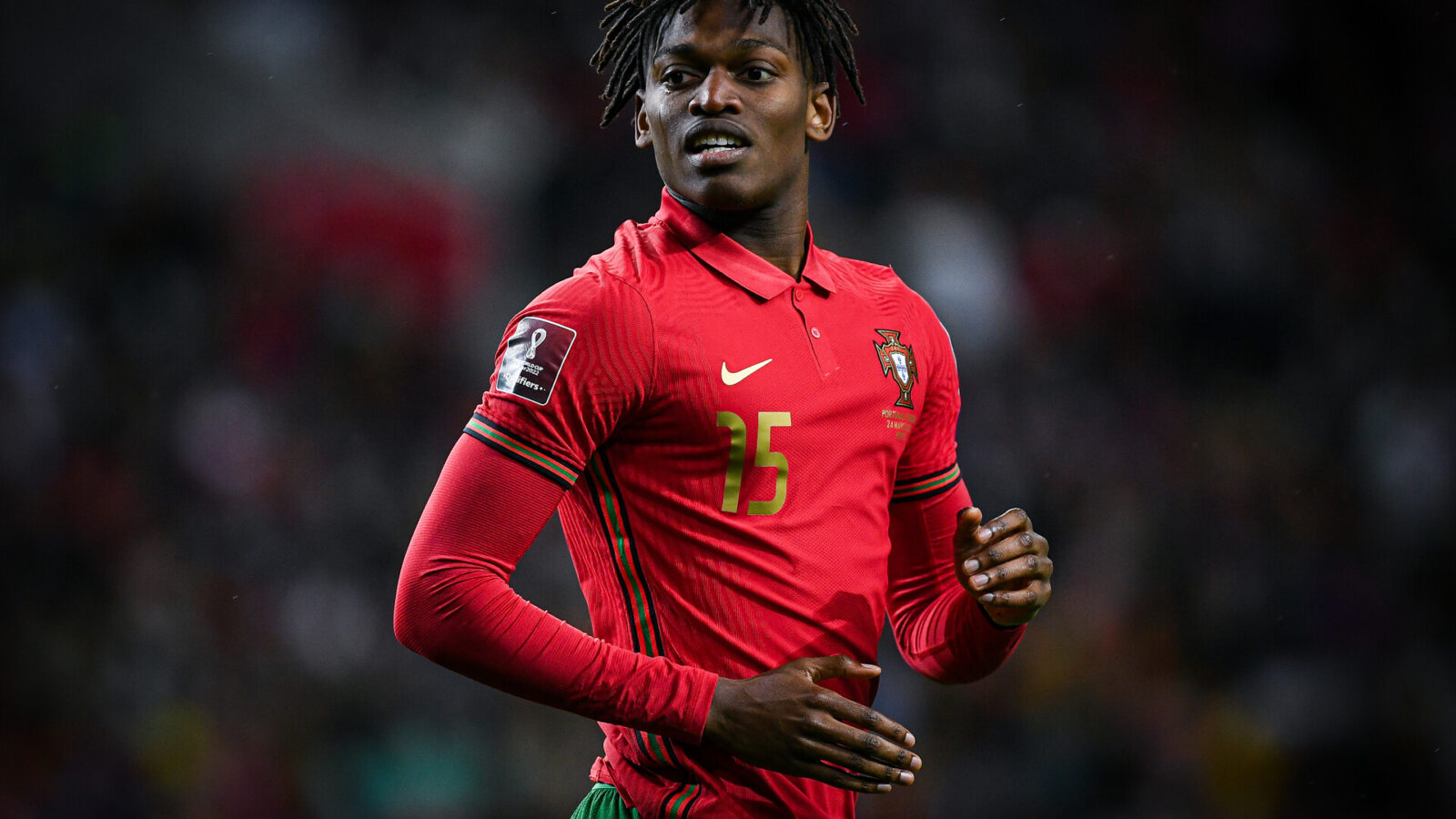 Rafael Leão of Portugal in action during the 2022 FIFA World Cup Qualifier knockout round play-off match between Portugal and Turkey at Estadio do Dragao on March 24, 2022 in Porto, Porto.