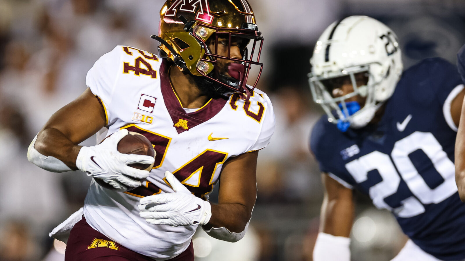 Mohamed Ibrahim #24 of the Minnesota Golden Gophers carries the ball against the Penn State Nittany Lions during the first half at Beaver Stadium on October 22, 2022 in State College, Pennsylvania.