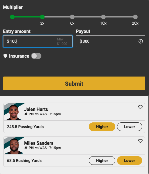 Eagles vs. Commanders player props from Underdog Fantasy.