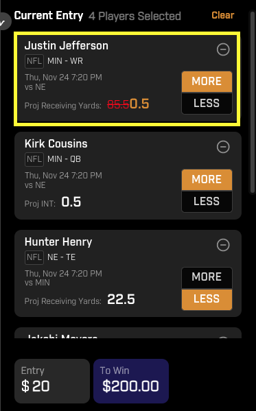 Vikings vs. Patriots player props on prizepicks.