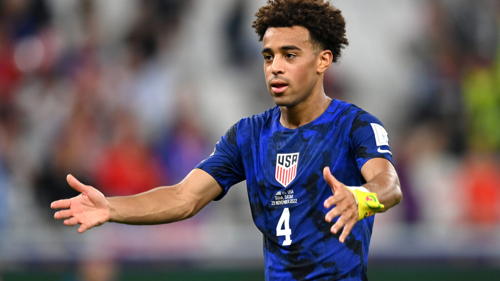 Tyler Adams of United States reacts during the FIFA World Cup Qatar 2022 Group B match between IR Iran and USA at Al Thumama Stadium on November 29, 2022 in Doha, Qatar.