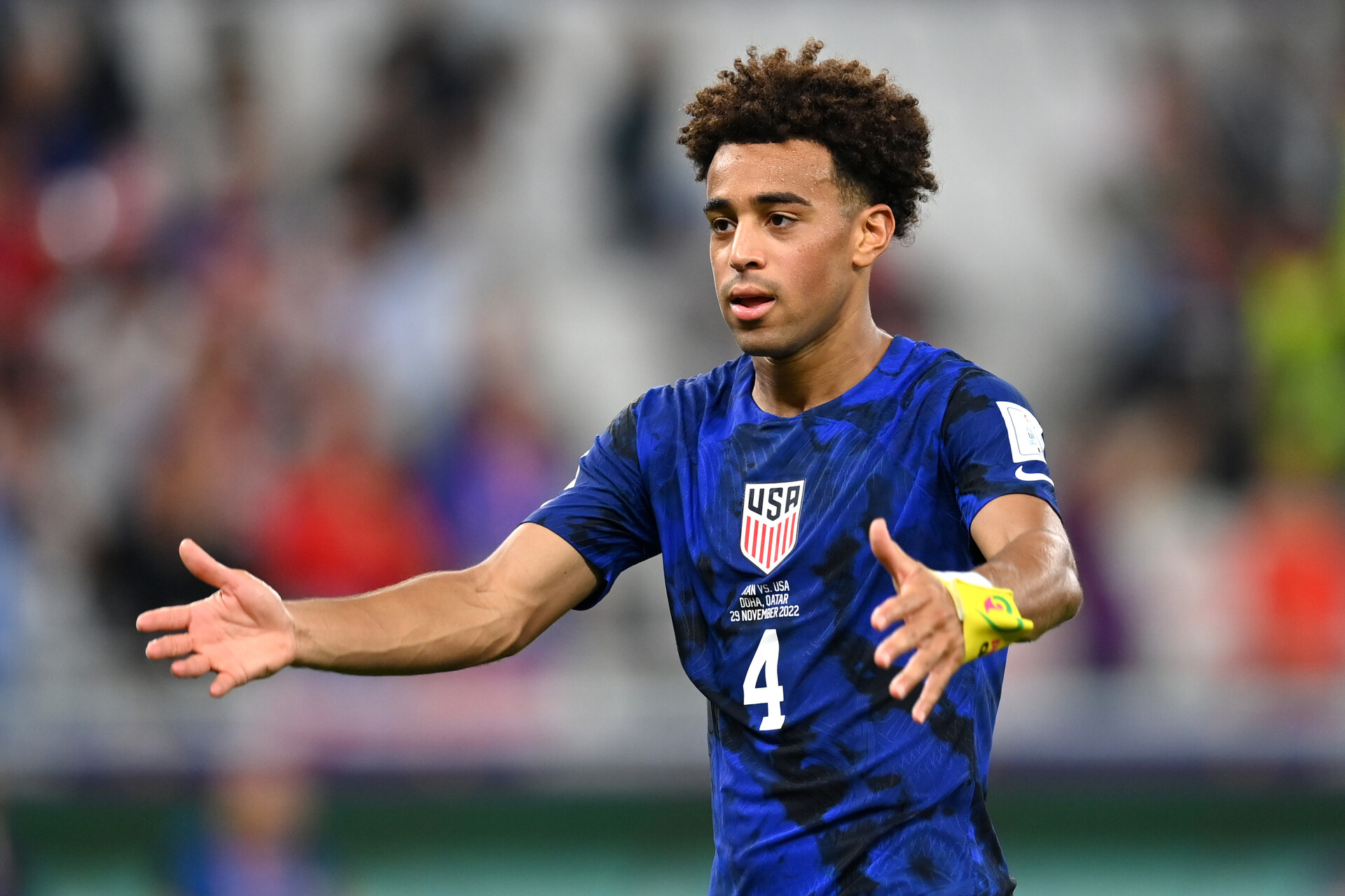 Tyler Adams of United States reacts during the FIFA World Cup Qatar 2022 Group B match between IR Iran and USA at Al Thumama Stadium on November 29, 2022 in Doha, Qatar.