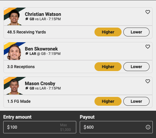 NFL same game parlay from Underdog Fantasy for Packers vs. Rams Monday Night Football Week 15.