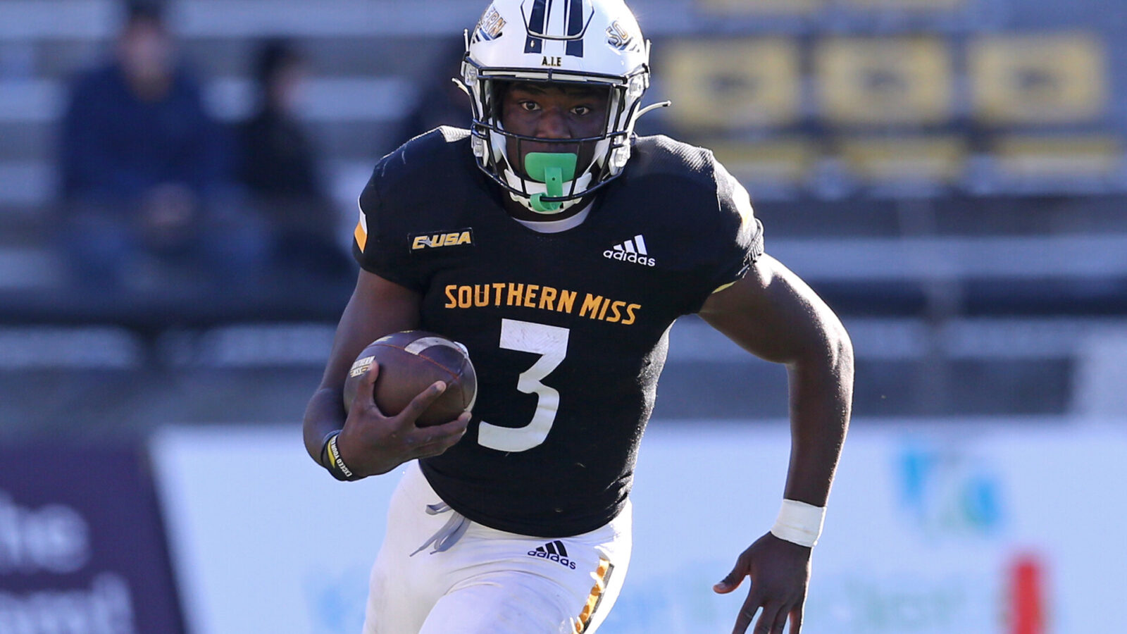 Southern Miss Golden Eagles running back Frank Gore Jr. (3) runs against the North Texas Mean Green in the second half at M.M. Roberts Stadium.