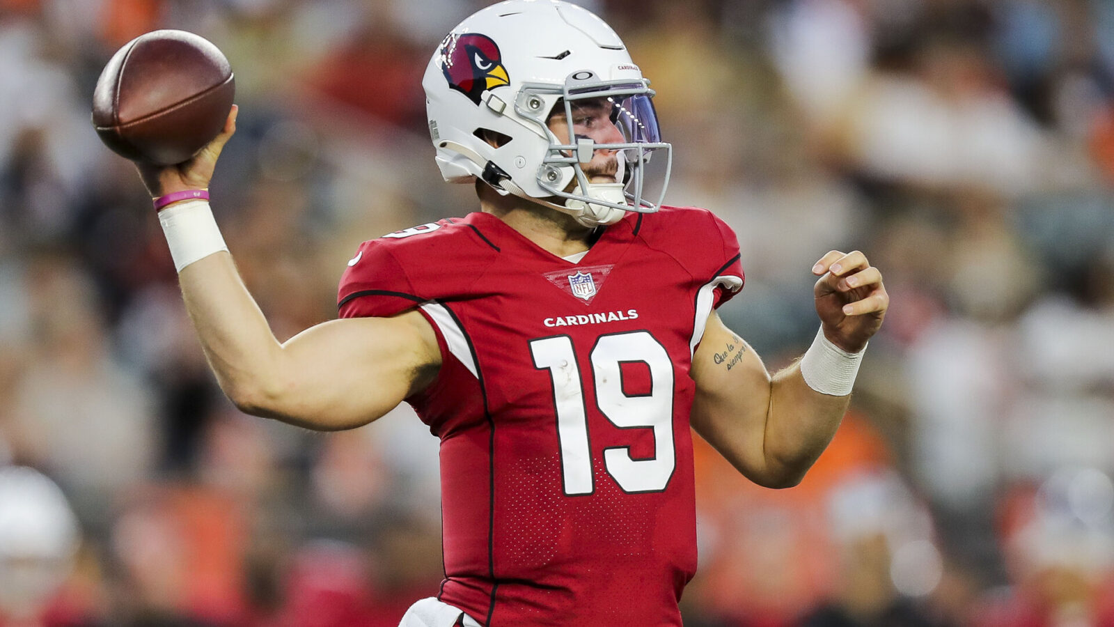 Arizona Cardinals quarterback Trace McSorley (19) throws a pass against the Cincinnati Bengals in the first half at Paycor Stadium.