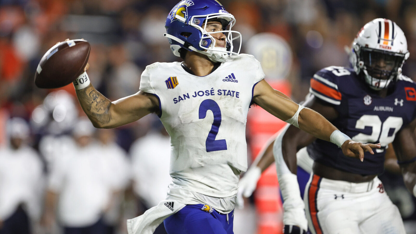 San Jose State Spartans quarterback Chevan Cordeiro looks for a receiver during the fourth quarter against the Auburn Tigers.