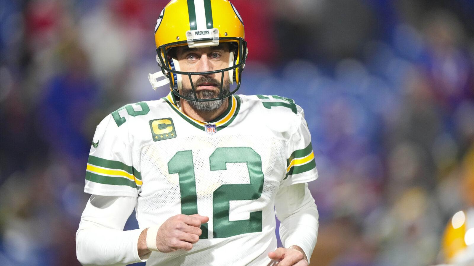 Green Bay Packers quarterback Aaron Rodgers (12) prior to the game between the Green Bay Packers and Buffalo Bills at Highmark Stadium.