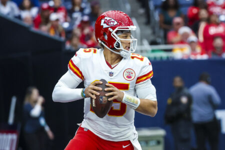 Kansas City Chiefs quarterback Patrick Mahomes (15) throws during the first half against the Houston Texans at NRG Stadium.