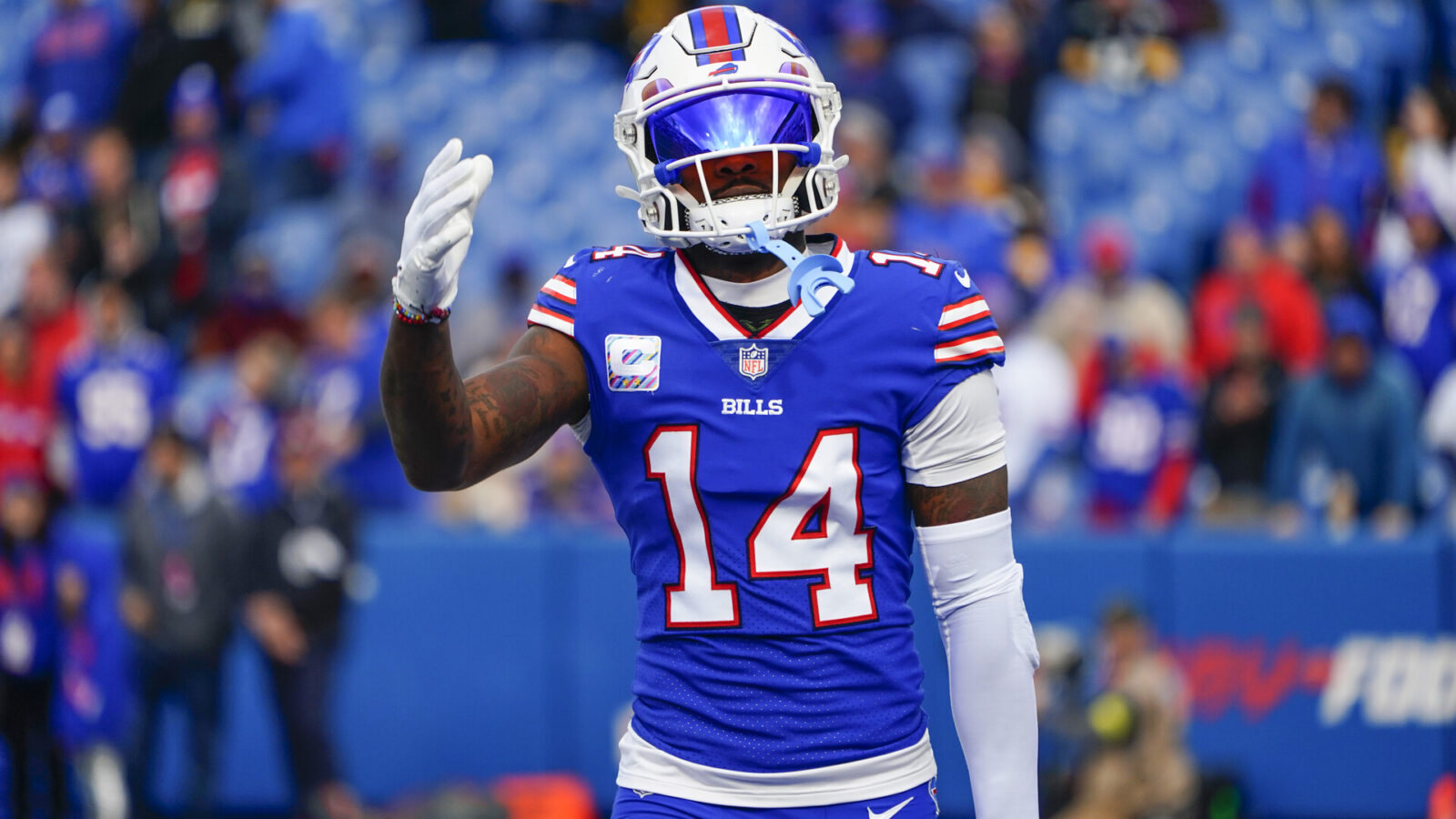Buffalo Bills wide receiver Stefon Diggs (14) prior to the game against the Pittsburgh Steelers at Highmark Stadium.