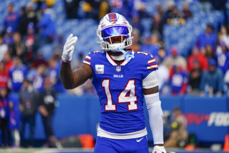 Buffalo Bills wide receiver Stefon Diggs (14) prior to the game against the Pittsburgh Steelers at Highmark Stadium.