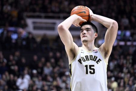 Purdue Boilermakers center Zach Edey (15) shoots a free throw during the second half against the Florida A&M Rattlers at Mackey Arena.