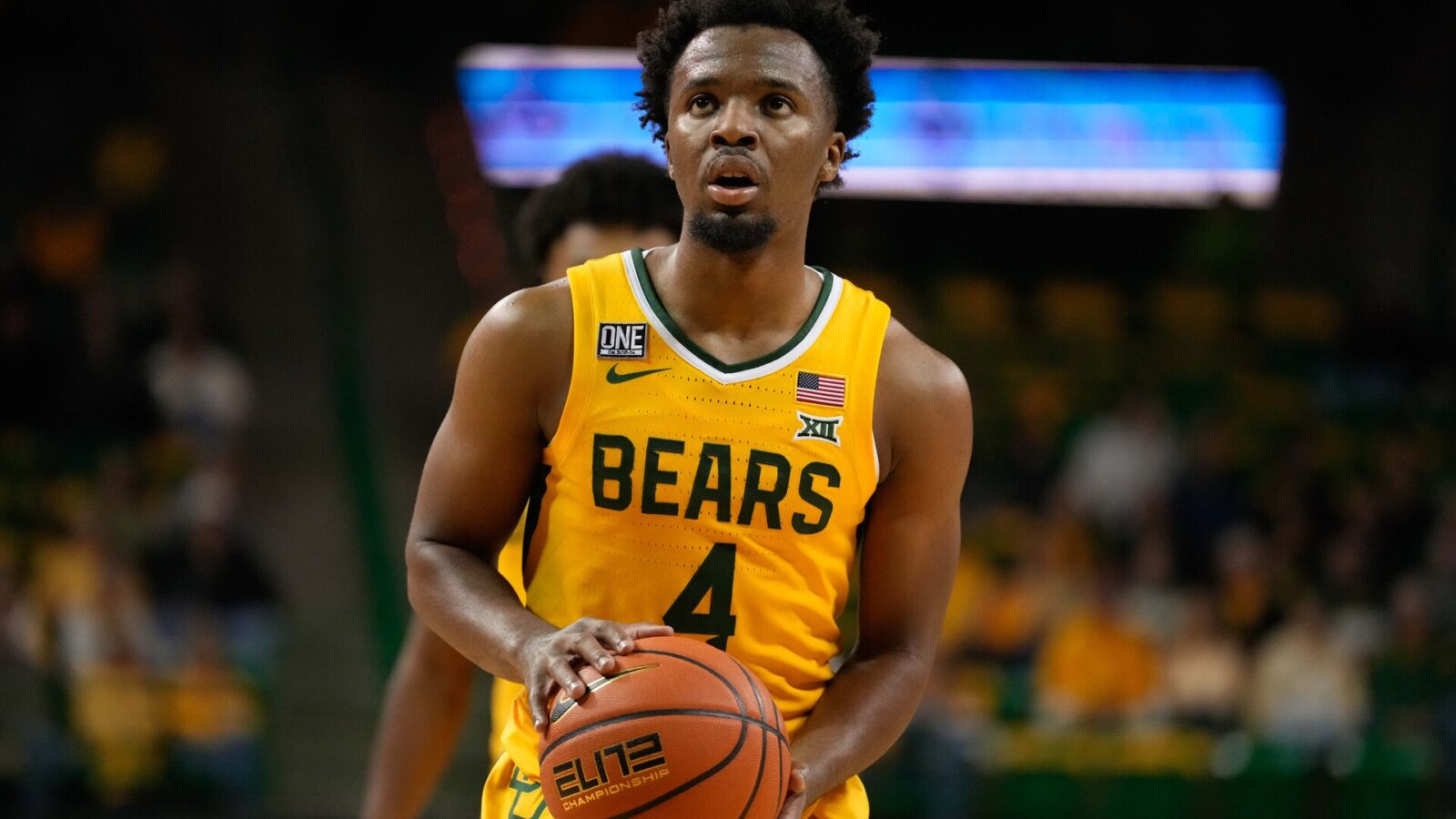 Baylor Bears guard LJ Cryer (4) shoots a free throw against the TCU Horned Frogs during the first half at Ferrell Center.