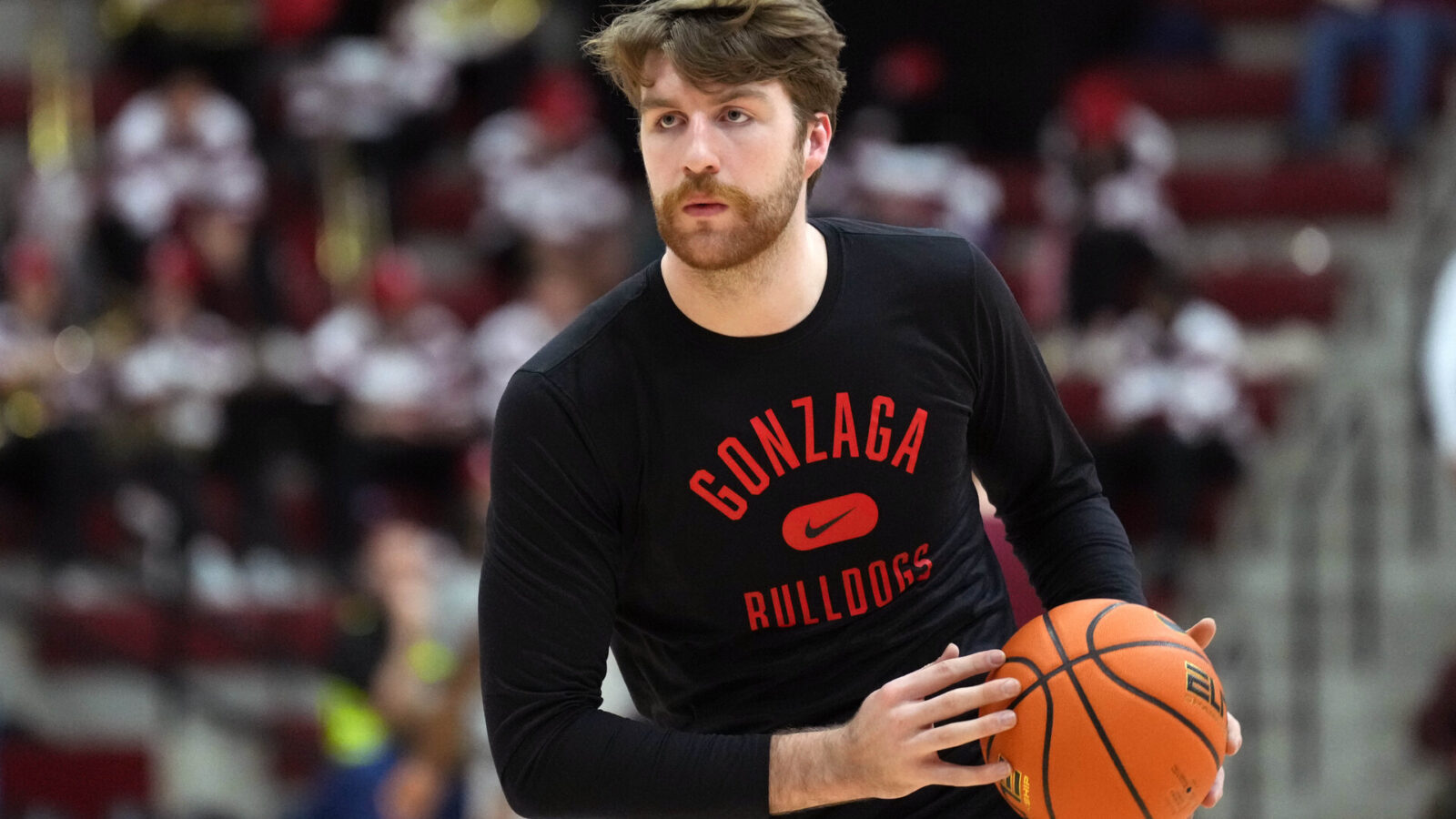 Gonzaga Bulldogs forward Drew Timme (2) warms up before a game against the Santa Clara Broncos at Leavey Center.