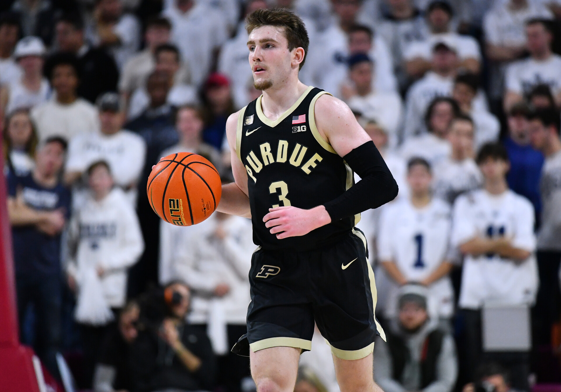 Purdue Boilermakers guard Braden Smith (3) dribbles against the Penn State Nittany Lions in the first half at The Palestra.