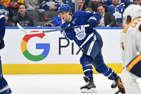 Jan 11, 2023; Toronto, Ontario, CAN; Toronto Maple Leafs forward William Nylander (88) shoots the puck against the Nashville Predators in the third period at Scotiabank Arena.