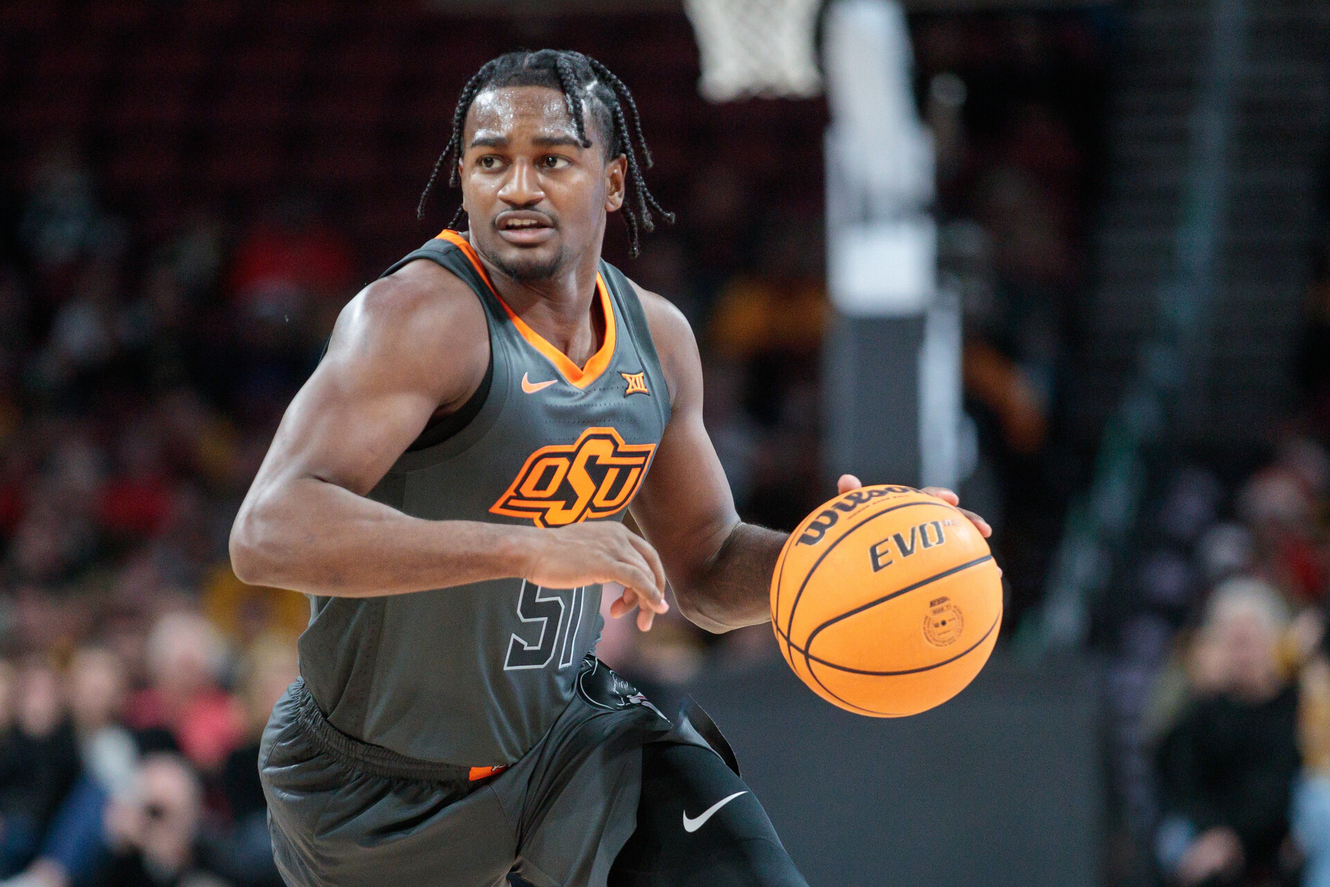 Oklahoma State Cowboys guard John-Michael Wright (51) drives to the basket during the second half against the Wichita State Shockers at INTRUST Bank Arena.