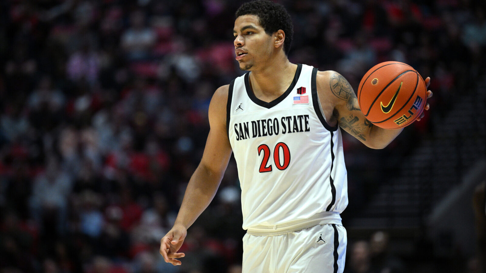 San Diego State Aztecs guard Matt Bradley (20) dribbles the ball during the first half against the UC San Diego Tritons at Viejas Arena.