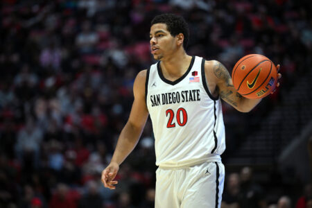 San Diego State Aztecs guard Matt Bradley (20) dribbles the ball during the first half against the UC San Diego Tritons at Viejas Arena.