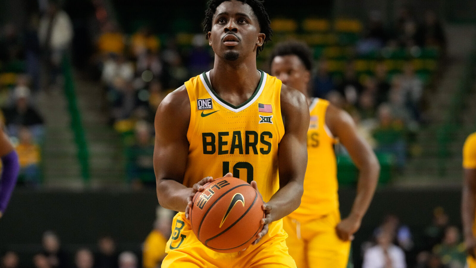 Baylor Bears guard Adam Flagler (10) shoots a free throw against the TCU Horned Frogs during the first half at Ferrell Center.