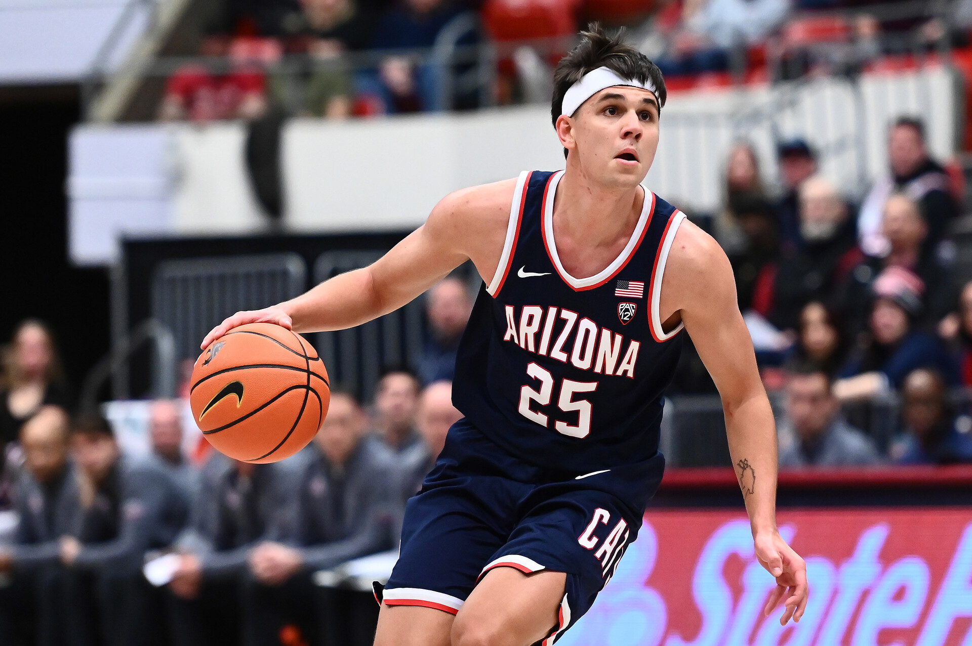 Arizona Wildcats guard Kerr Kriisa (25) controls the ball against the Washington State Cougars in the first half at Friel Court at Beasley Coliseum.