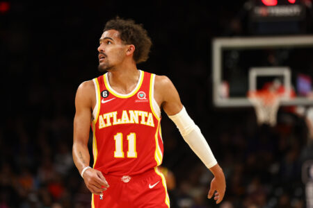 Atlanta Hawks guard Trae Young (11) against the Phoenix Suns in the first half at Footprint Center.