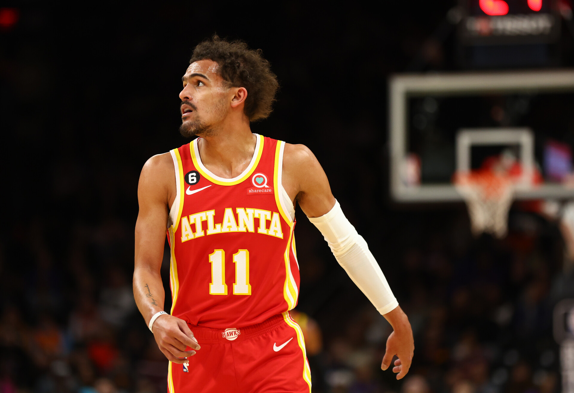 Atlanta Hawks guard Trae Young (11) against the Phoenix Suns in the first half at Footprint Center.