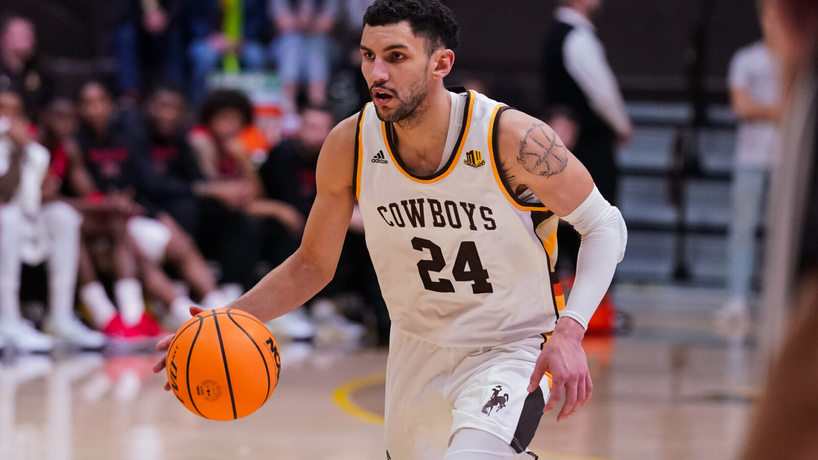 Wyoming Cowboys guard Hunter Maldonado (24) dribbles agains the UNLV Runnin' Rebels during the second half at Arena-Auditorium.