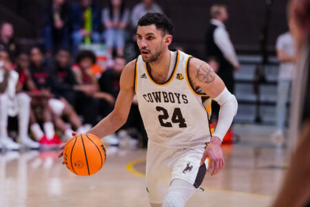 Wyoming Cowboys guard Hunter Maldonado (24) dribbles agains the UNLV Runnin' Rebels during the second half at Arena-Auditorium.