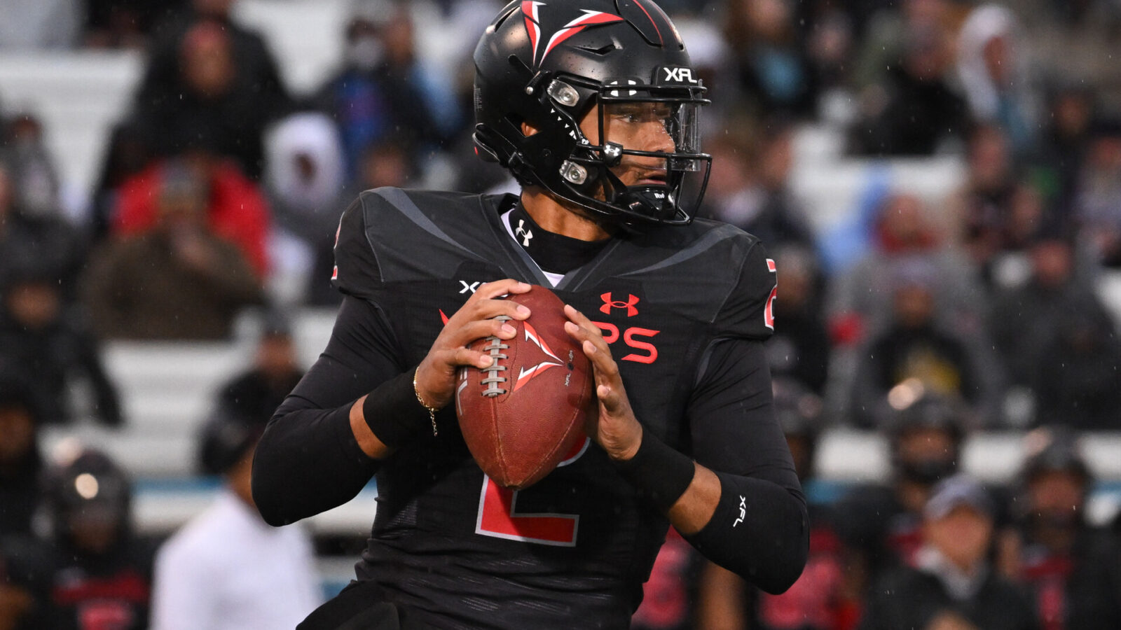 Vegas Vipers quarterback Brett Hundley (2) prepares to make a pass against the D.C. Defenders in the second quarter at Cashman Field.