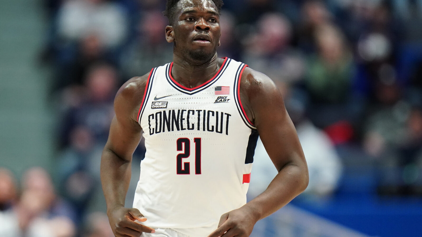 UConn Huskies forward Adama Sanogo (21) returns up court against the DePaul Blue Demons in the second half at XL Center.